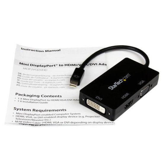 StarTech.com Adaptateur de voyage Mini DisplayPort vers VGA / DVI / HDMI - Convertisseur vidéo 3-en-1