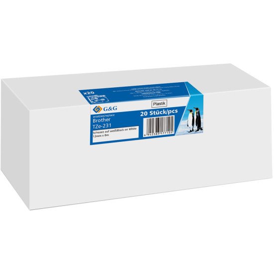 G&G 21568 ruban d'étiquette Noir sur blanc