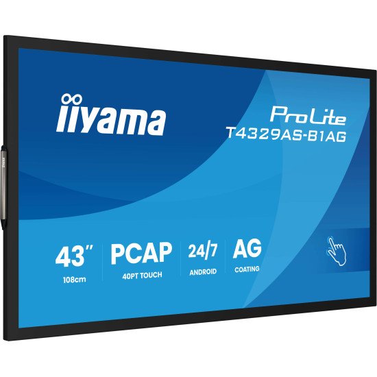 iiyama T4329AS-B1AG Écran d'affichage dynamique Écran plat interactif 108 cm (42.5") LED Wifi 500 cd/m² 4K Ultra HD Noir Écran tactile Intégré dans le processeur Android 24/7 iiyama T4329AS-B1AG Écran d'affichage dynamique Écran plat interactif 108 cm (42.5") LED Wifi 500 cd/m² 4K Ultra HD Noir Écran tactile Intégré dans le processeur Android 24/7