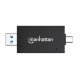 Manhattan Lecteur/enregistreur de cartes multiformat USB-A/USB-C, 5 Gbps (USB 3.0), connecteur mâle vers emplacements microSD et SD/MMC, format mini, compatible avec Windows ou Mac, noir/translucide, garantie de 3 ans