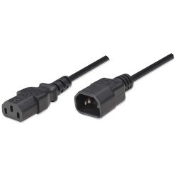 Manhattan Câble d'alimentation C14 mâle vers C13 femelle, pour connexion moniteur à unité centrale, 1,8 m, 10 A, noir, câble secteur, garantie à vie