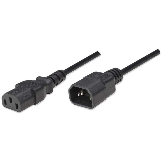 Manhattan Câble d'alimentation C14 mâle vers C13 femelle, pour connexion moniteur à unité centrale, 1,8 m, 10 A, noir, câble secteur, garantie à vie
