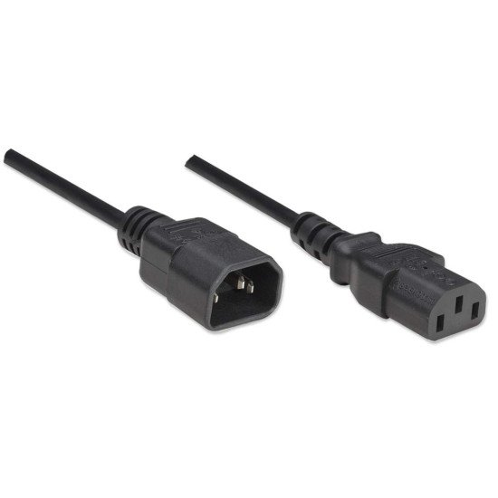 Manhattan Câble d'alimentation C14 mâle vers C13 femelle, pour connexion moniteur à unité centrale, 1,8 m, 10 A, noir, câble secteur, garantie à vie