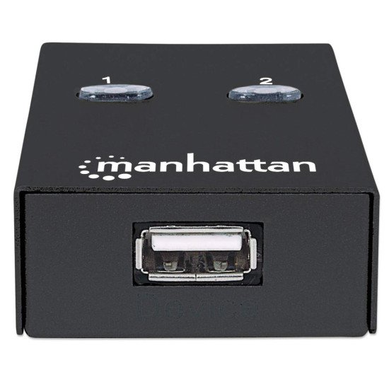 Manhattan Sélecteur de partage USB-A automatique, 2 ports USB-B, 480 Mbit/s (USB 2.0), double commande (auto-détection ou manuelle), Alimenté par USB (aucune alimentation externe requise), câble USB-A vers USB-B 1,5 m inclus