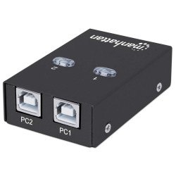 Manhattan Sélecteur de partage USB-A automatique, 2 ports USB-B, 480 Mbit/s (USB 2.0), double commande (auto-détection ou manuelle), Alimenté par USB (aucune alimentation externe requise), câble USB-A vers USB-B 1,5 m inclus
