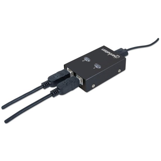 Manhattan Sélecteur de partage USB-A automatique, 2 ports USB-B, 480 Mbit/s (USB 2.0), double commande (auto-détection ou manuelle), Alimenté par USB (aucune alimentation externe requise), câble USB-A vers USB-B 1,5 m inclus