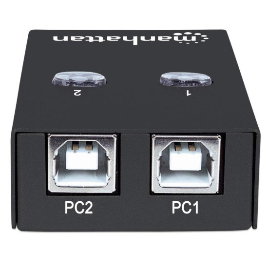 Manhattan Sélecteur de partage USB-A automatique, 2 ports USB-B, 480 Mbit/s (USB 2.0), double commande (auto-détection ou manuelle), Alimenté par USB (aucune alimentation externe requise), câble USB-A vers USB-B 1,5 m inclus