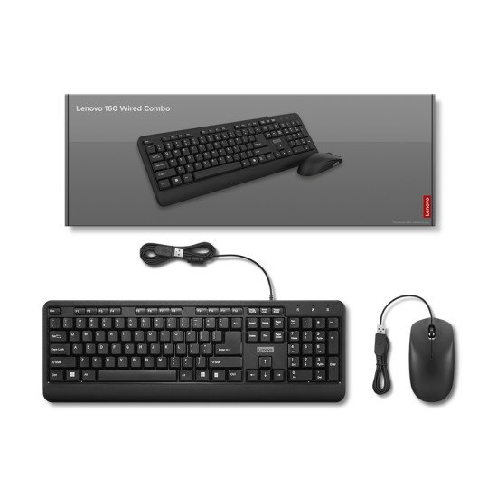 Lenovo 160 clavier Souris incluse maison/bureau USB Anglais américain Noir Lenovo 160 clavier Souris incluse maison/bureau USB Anglais américain Noir