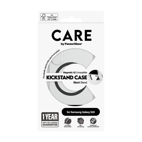 PanzerGlass CARE by ® Feature Case Transparent w. Black Kickstand & Qi Compatible Samsung Galaxy S25 coque de protection pour téléphones portables Housse PanzerGlass CARE by ® Feature Case Transparent w. Black Kickstand & Qi Compatible Samsung Galaxy S25 coque de protection pour téléphones portables Housse