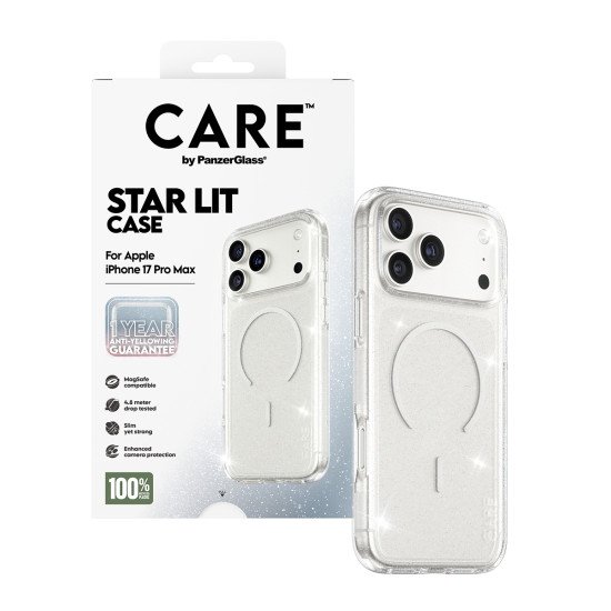 PanzerGlass CARE by ® Flagship Case Urban Explorer Star Lit w. White MagSafe iPhone 17 Pro Max coque de protection pour téléphones portables Housse Transparent