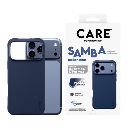 PanzerGlass CARE™ by ® Samba Case Italian Blue w. MagSafe iPhone 2026 Pro Max | 17 Pro Max coque de protection pour téléphones portables Housse Transparent