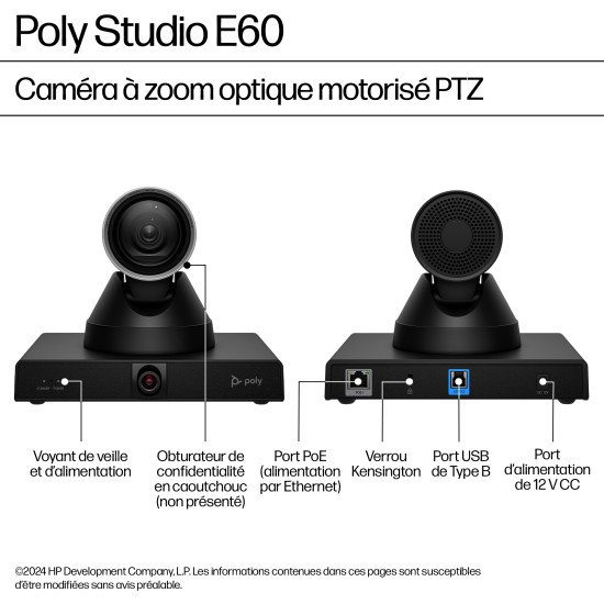 HP Poly Caméra intelligente TAA Poly Studio E60 4K MPTZ avec zoom optique 12x
