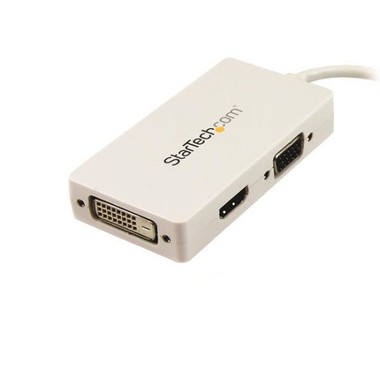 StarTech.com Adaptateur de voyage Mini DisplayPort vers VGA / DVI / HDMI - Convertisseur vidéo 3-en-1 - Blanc