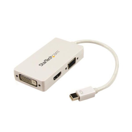 StarTech.com Adaptateur de voyage Mini DisplayPort vers VGA / DVI / HDMI - Convertisseur vidéo 3-en-1 - Blanc