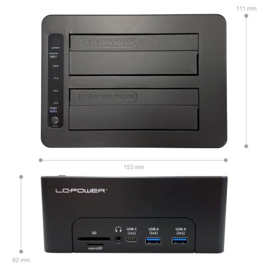 LC-Power LC-DOCK-C-MULTI-HUB Station d'accueil de disques de stockage USB 3.2 Gen 2 (3.1 Gen 2) Type-C Noir LC-Power LC-DOCK-C-MULTI-HUB Station d'accueil de disques de stockage USB 3.2 Gen 2 (3.1 Gen 2) Type-C Noir
