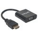Manhattan Adaptateur HDMI vers VGA 1080p, 30 cm, mâle vers femelle, port alimentation micro-USB si nécessaire, noir, garantie 3 ans, équivalent à HD2VGAE2