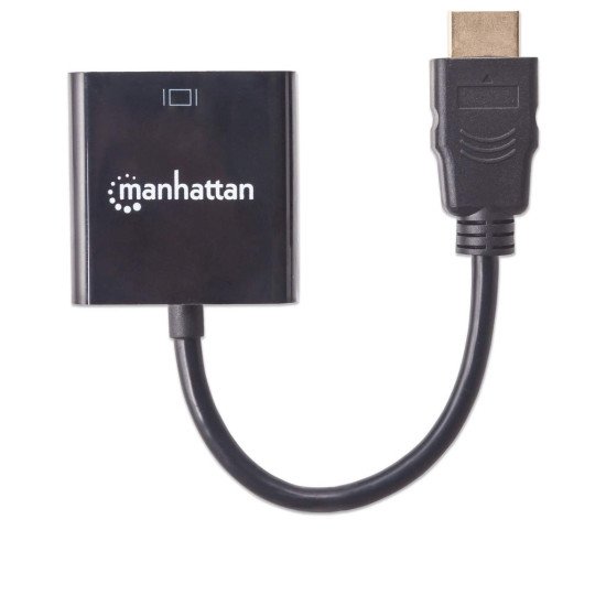 Manhattan Adaptateur HDMI vers VGA 1080p, 30 cm, mâle vers femelle, port alimentation micro-USB si nécessaire, noir, garantie 3 ans, équivalent à HD2VGAE2