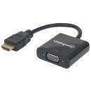 Manhattan Adaptateur HDMI vers VGA 1080p, 30 cm, mâle vers femelle, port alimentation micro-USB si nécessaire, noir, garantie 3 ans, équivalent à HD2VGAE2