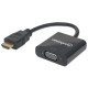 Manhattan Adaptateur HDMI vers VGA 1080p, 30 cm, mâle vers femelle, port alimentation micro-USB si nécessaire, noir, garantie 3 ans, équivalent à HD2VGAE2