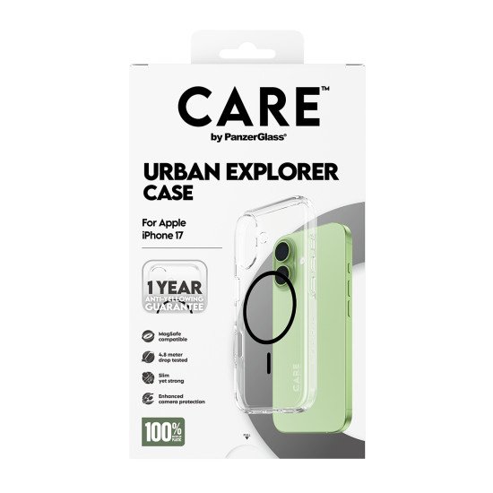 PanzerGlass CARE by ® Flagship Case Transparent Urban Explorer w. Black MagSafe iPhone 17 coque de protection pour téléphones portables Housse
