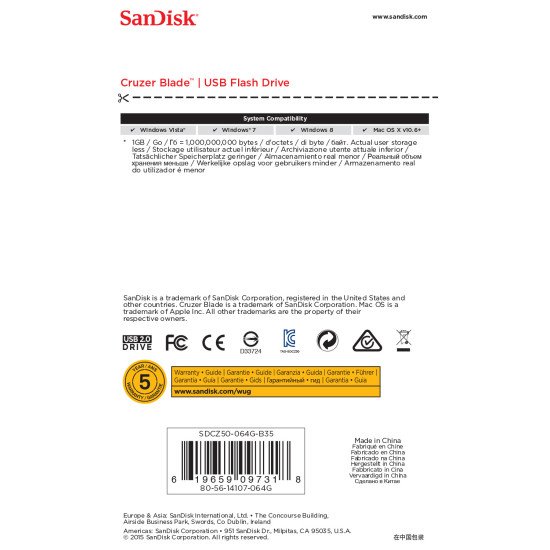 Sandisk Cruzer Blade lecteur USB flash 64 Go USB Type-A 2.0 Noir, Rouge