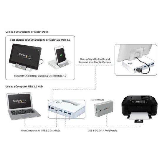 StarTech.com Hub USB 3.0 à 3 ports plus 1 port charge rapide avec socle pour PC portable et tablette Windows