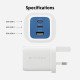 Targus HyperJuice Flex 65W GaN Ordinateur portable, Smartphone, Casque, Consoles portables Bleu, Blanc Secteur Intérieure