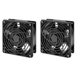Intellinet Unité de ventilation à 2 ventilateurs pour armoires murales 19", montage en toiture, câble d'alimentation 1,8 m avec prise EU CEE 7/7, format 120 × 120 mm, kit de mise à la terre inclus, noire, garantie à vie