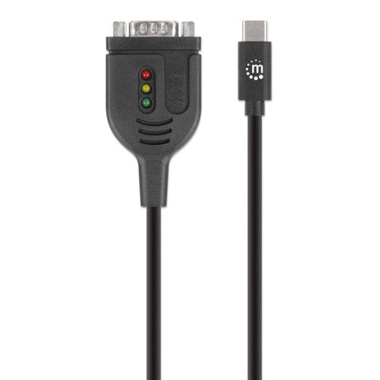 Manhattan Câble convertisseur USB-C vers série RS232/COM/DB9, 1 m, mâle à mâle, puce Prolific PL2303GT, noir, garantie 3 ans