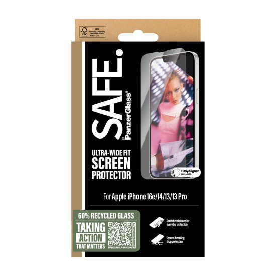 PanzerGlass SAFE. by ® Screen Protector iPhone 16e | 14 | 13 | 13 Pro | Ultra-Wide Fit w. EasyAligner Protection d'écran transparent Apple 1 pièce(s)