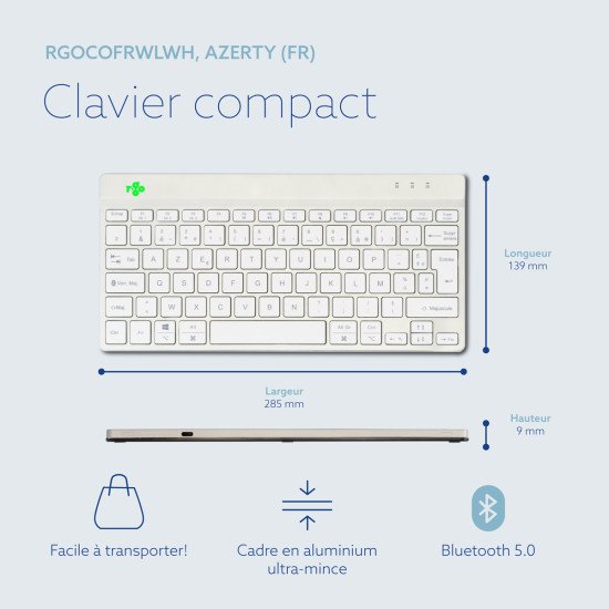 R-Go Tools Clavier ergonomique R-Go Compact Break, clavier compact avec logiciel de pause,AZERTY (FR), Bluetooth, blanc