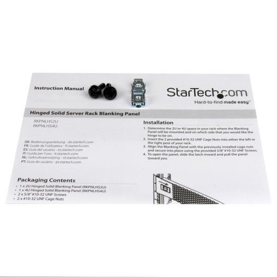 StarTech.com Panneau vierge solide à charnières pour rack de serveur 2U - Panneau de remplissage pour armoire