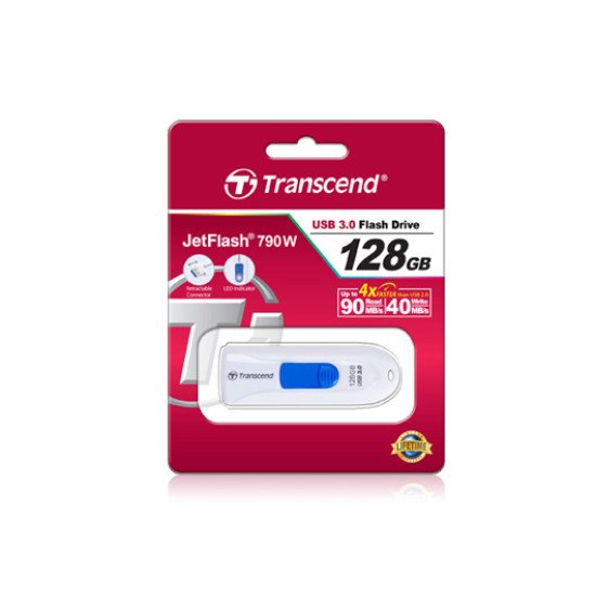 Transcend JetFlash 790 128GB lecteur USB flash 128 Go USB Type-A 3.2 Gen 1 (3.1 Gen 1) Blanc