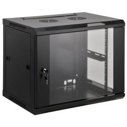 Intellinet Armoire réseau murale 19" (standard), 12U, profondeur 450 mm, noire, assemblée, charge max. 60 kg, utilisable sur bureau ou sol, profondeur utile 350 mm, porte métal et verre, panneaux latéraux amovibles
