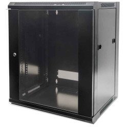 Intellinet Armoire réseau murale 19" (standard), 15U, profondeur 600 mm, noire, en kit, charge max. 60 kg, utilisable sur bureau ou sol, profondeur utile 410 mm, porte métal et verre, panneaux latéraux amovibles