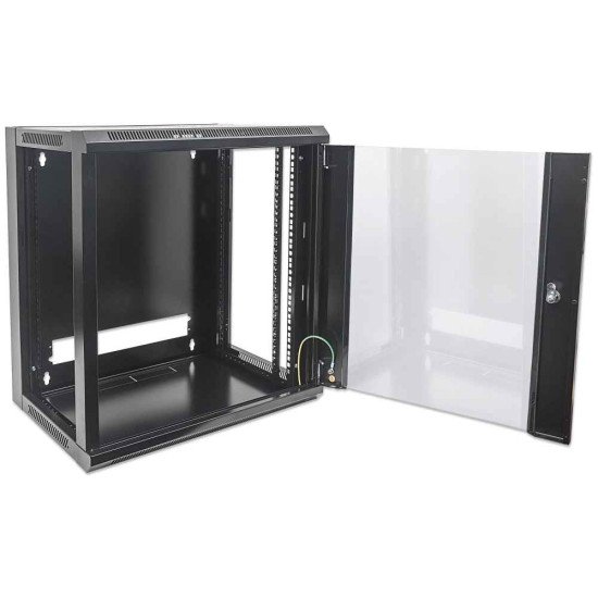 Intellinet Armoire réseau murale 19" (standard), 15U, profondeur 600 mm, noire, en kit, charge max. 60 kg, utilisable sur bureau ou sol, profondeur utile 410 mm, porte métal et verre, panneaux latéraux amovibles