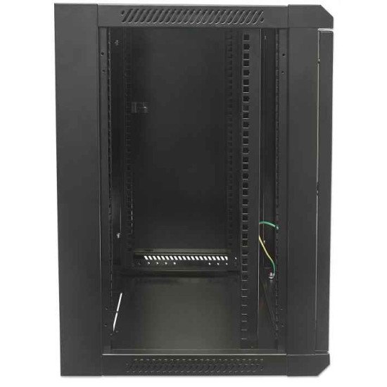 Intellinet Armoire réseau murale 19" (standard), 15U, profondeur 600 mm, noire, en kit, charge max. 60 kg, utilisable sur bureau ou sol, profondeur utile 410 mm, porte métal et verre, panneaux latéraux amovibles