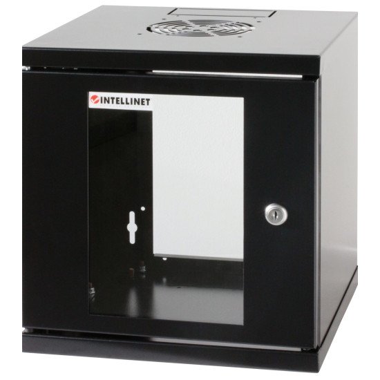 Intellinet Armoire réseau murale 10" (standard), 6U, profondeur 300 mm, noire, assemblée, charge max. 60 kg, utilisable sur bureau ou sol, profondeur utile 265 mm, porte métal et verre, panneaux latéraux amovibles