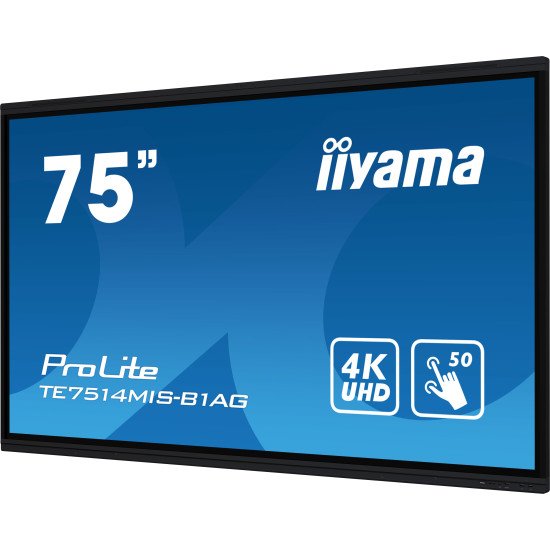 iiyama TE7514MIS-B1AG affichage de messages Écran plat interactif 190,5 cm (75") LCD Wifi 435 cd/m² 4K Ultra HD Noir Écran tactile Intégré dans le processeur Android 24/7