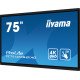 iiyama TE7514MIS-B1AG affichage de messages Écran plat interactif 190,5 cm (75") LCD Wifi 435 cd/m² 4K Ultra HD Noir Écran tactile Intégré dans le processeur Android 24/7