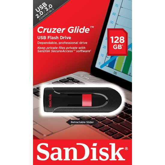 Sandisk Cruzer Glide lecteur USB flash 128 Go USB Type-A 2.0 Noir, Rouge