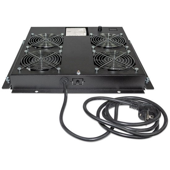 Intellinet Unité de ventilation à 4 ventilateurs pour racks 19", montage en toiture, avec thermostat, noire, garantie à vie
