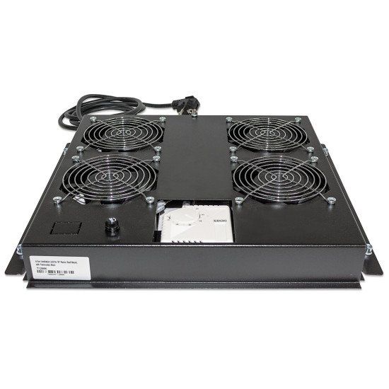 Intellinet Unité de ventilation à 4 ventilateurs pour racks 19", montage en toiture, avec thermostat, noire, garantie à vie