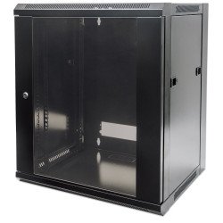 Intellinet Armoire réseau murale 19" (standard), 12U, profondeur 450 mm, noire, en kit, charge max. 60 kg, utilisable sur bureau ou sol, profondeur utile 270 à 350 mm, , porte métal et verre, panneaux latéraux amovibles
