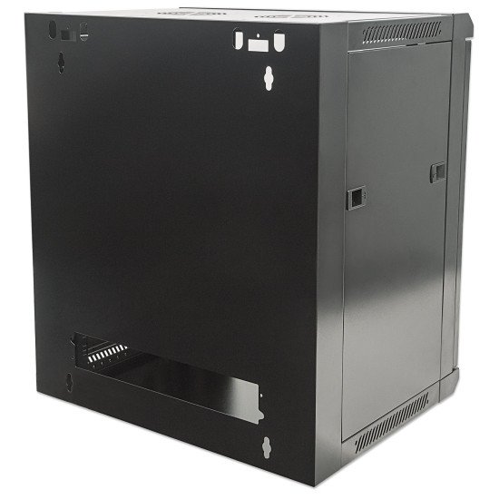 Intellinet Armoire réseau murale 19" (standard), 12U, profondeur 600 mm, noire, en kit, charge max. 60 kg, utilisable sur bureau ou sol, profondeur utile 410 mm, porte métal et verre, panneaux latéraux amovibles