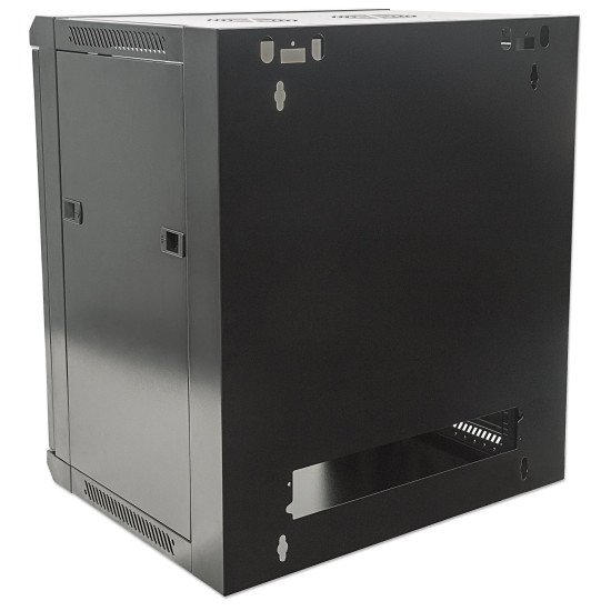Intellinet Armoire réseau murale 19" (standard), 12U, profondeur 600 mm, noire, en kit, charge max. 60 kg, utilisable sur bureau ou sol, profondeur utile 410 mm, porte métal et verre, panneaux latéraux amovibles