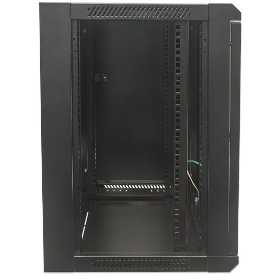 Intellinet Armoire réseau murale 19" (standard), 12U, profondeur 600 mm, noire, en kit, charge max. 60 kg, utilisable sur bureau ou sol, profondeur utile 410 mm, porte métal et verre, panneaux latéraux amovibles