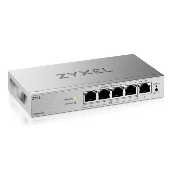 Zyxel GS1200-5HPV3 Géré L2 Gigabit Ethernet (10/100/1000) Connexion Ethernet POE Bureau Gris