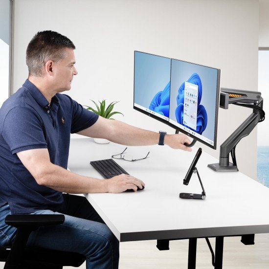 StarTech.com Bras pour Double Moniteur avec Barre Transversale, Écrans Jusqu'à 27", VESA 75x75/100x100, Max 15kg, Pince en C, Entièrement Articulé, Ressort Mécanique, TAA