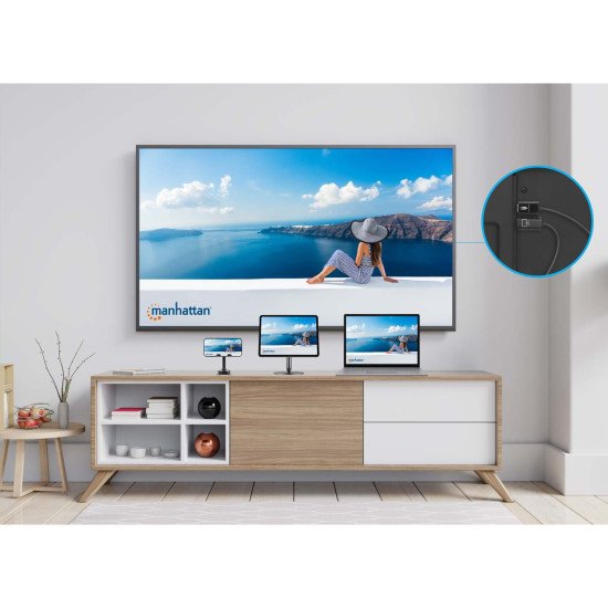 Manhattan Kit de présentation sans fil HDMI 1080p, ensemble de 2 pièces avec récepteur HDMI et émetteur USB-C type dongle, pour diffusion vidéo sans fil depuis un ordinateur portable, une tablette ou un smartphone vers un téléviseur ou un projecteur HDMI,